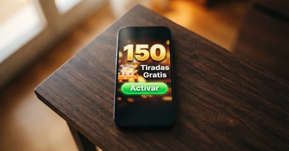 Pantalla de un casino online español mostrando una promoción de tiradas gratis sin depósito con el número de giros y el botón de activación visibles