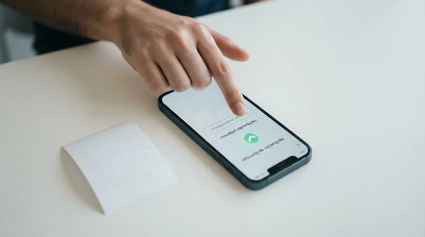 Pantalla de un móvil mostrando el formulario de registro de un casino con el campo «código promocional» resaltado, junto al icono de verificación de identidad y un DNI español parcialmente visible