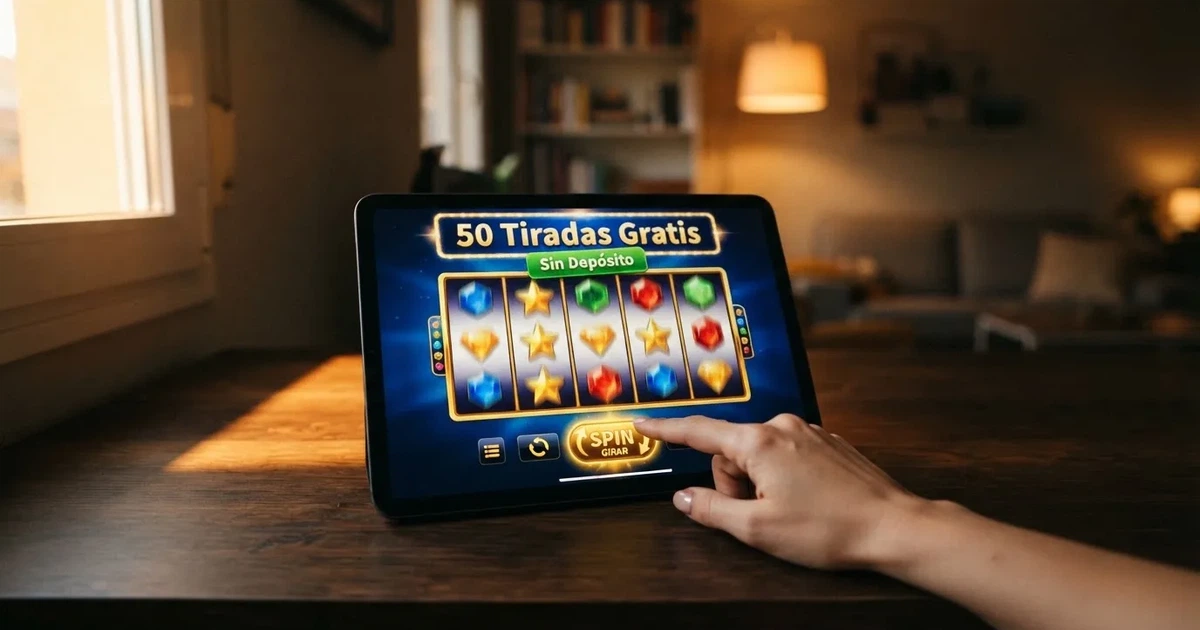 Pantalla de un casino online español mostrando una promoción de tiradas gratis sin depósito en una tragaperras