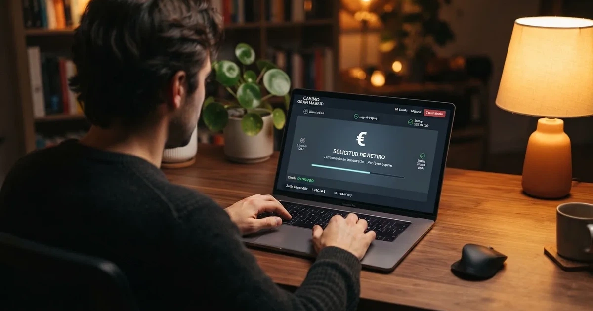 Interfaz de casino online con licencia DGOJ mostrando opciones de retirada en pantalla
