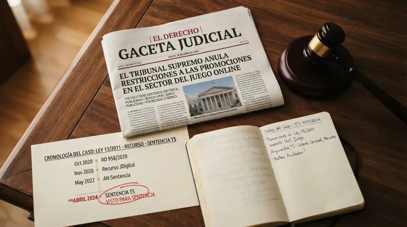 Un ejemplar del BOE abierto junto al texto de una sentencia, con el escudo del Tribunal Supremo y una flecha que señala la fecha de abril de 2024