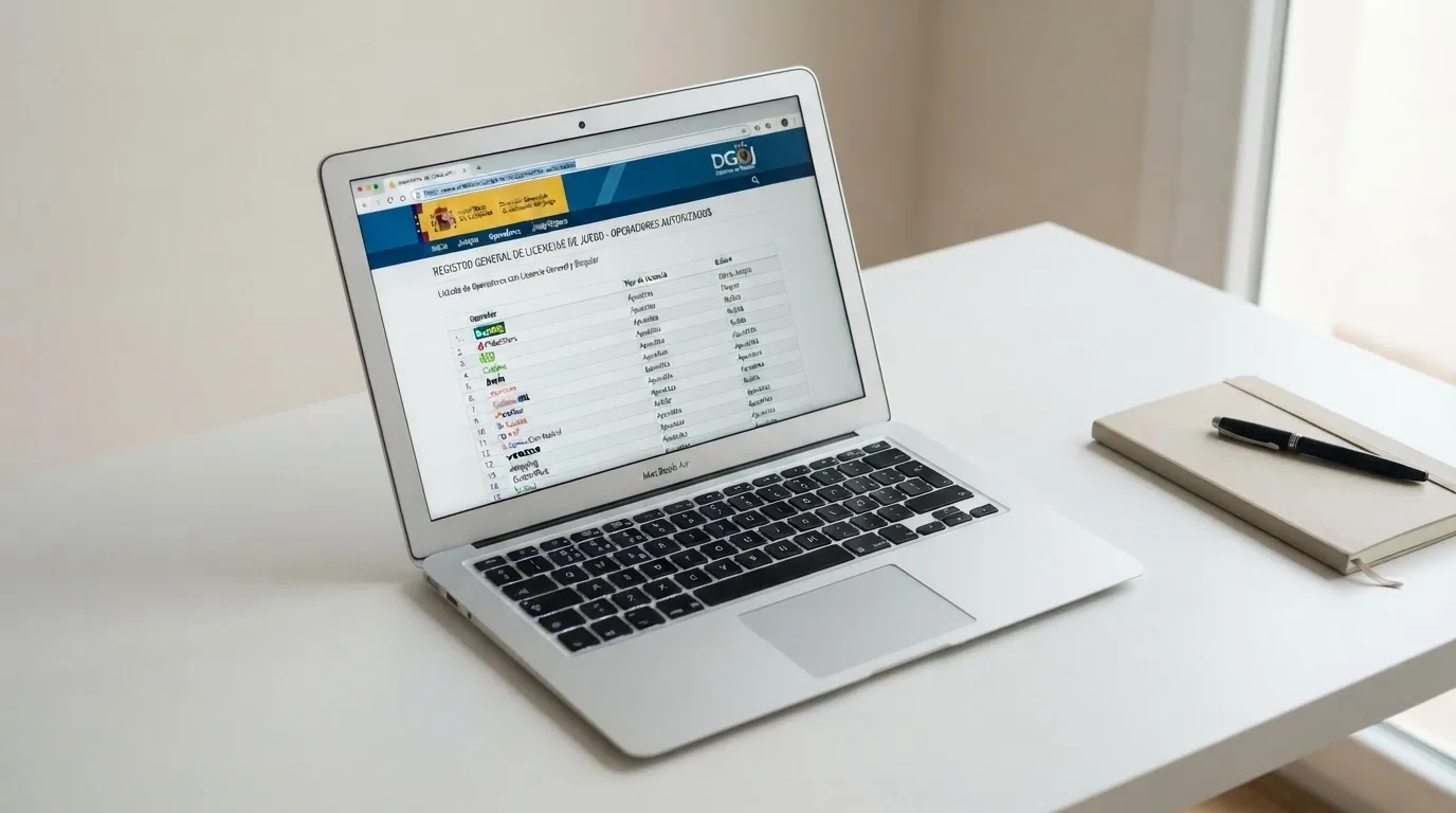 Pantalla del registro público de la DGOJ en ordenacionjuego.es con el listado de operadores autorizados y el dominio .es destacado