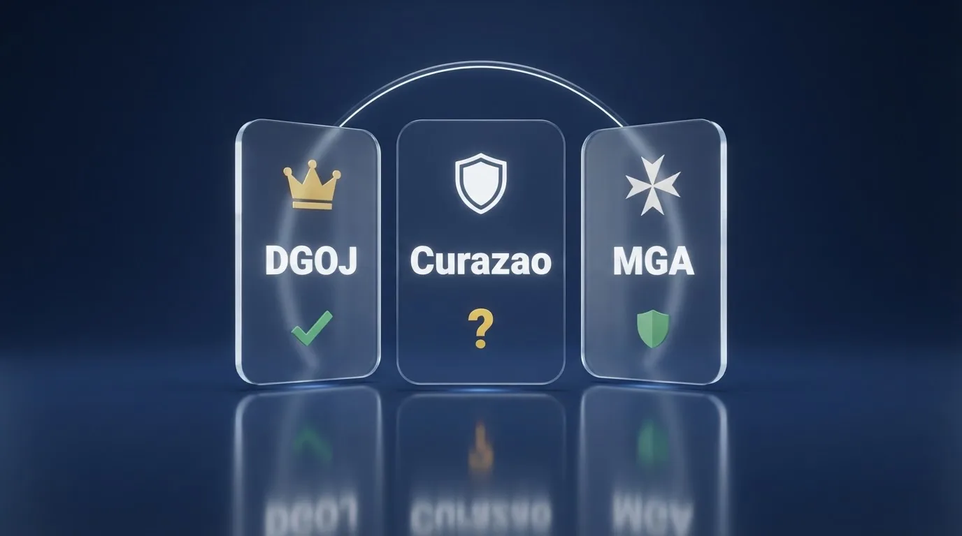 Mapa conceptual con las tres jurisdicciones principales —DGOJ (España), Curazao y Malta— y los niveles de protección al jugador que ofrece cada una